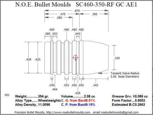 Bullet Mold 4 Cavity Aluminum .460 caliber Gas Check 350gr with Round/Flat nose profile type. These are wor