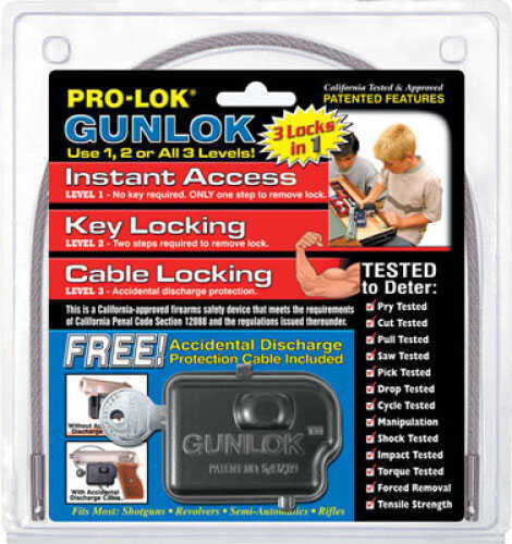California DOJ Approved Instant Access Gunlok - Keyed Different Trigger Lock & Cable 3 Protection Levels: