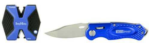 AccuSharp Model 041C Folding Knife Blue Aluminum Grip Stainless Steel Blade Includes SharpNEasy Tool Sharpener