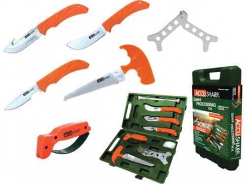 AccuSharp Game Processing Kit Fixed Blade Kit Orange Handles Steel Blades 9-Piece Kit 728C