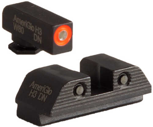 AmeriGlo GL816 Trooper Set 3 Dot Tritium Green W/Orange Outline Front W/Black Rear Black Frame For Glock 1