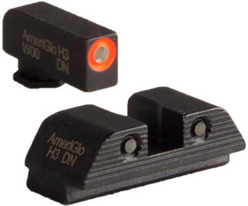AmeriGlo GL818 Trooper Set 3 Dot Tritium Green W/Orange Outline Front W/Black Rear Black Frame For Glock 1