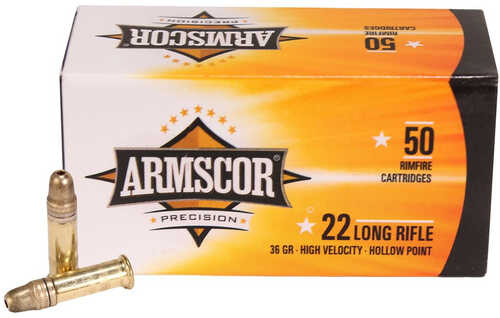 Armscor 22 Long Rifle Ammunition 36 Grains High Velocity Copper Plated Hollow Point 50 Rounds