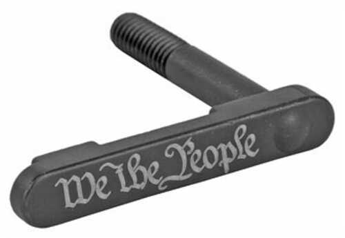 Bastion We The People AR-15 Magazine Release Catch Black And White Finish With Laser Engraved on