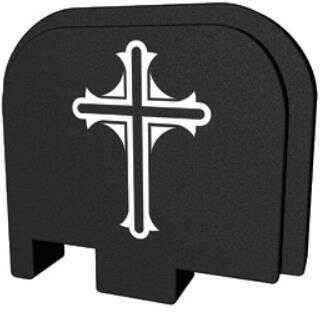 Bastion Slide Back Plate Cross Black and White Fits Glock 43 BASGL-043-BW-CRUCFX