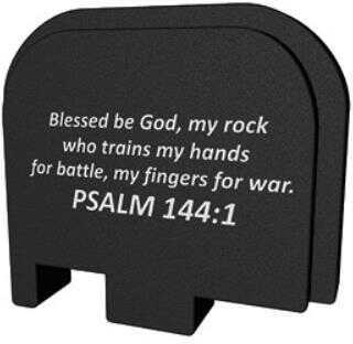 Bastion Slide Back Plate Psalm 144:1 Black and White Fits Glock 43 BASGL-043-BW-PSM144