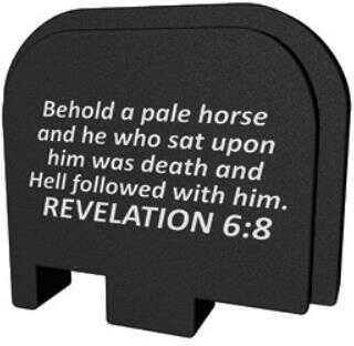 Bastion Slide Back Plate Revelation 6:8 Black and White Fits Glock 43 BASGL-043-BW-REVL68