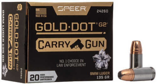 Speer Ammunition Speer Gold Dot 9MM 135Gr Gold Dot Hollow Point 20 Round Magazine 24260