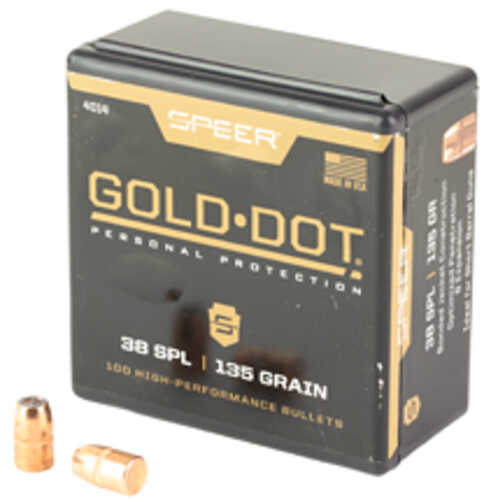 Speer Ammunition Gold Dot .357 Diameter .38 Caliber 135 Grain Hollow Point "Short Barrel" Bullet 100 Count 4014