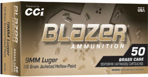 Blazer Ammunition Blazer Brass Hollow Point 9MM 115 Grain Jacketed Hollow Point 50 Round Box 5239