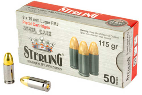 Sterling Steel Case 9MM 115 Grain Full Metal Jacket 50 Round Box SRL8698779957674