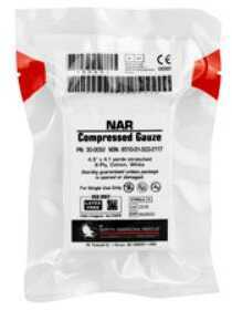 North American Rescue Compressed Gauze 4.5" x 4.1yd Sterile 6-Ply 100% Cotton Crinkle Weave Latex Free 30-0052