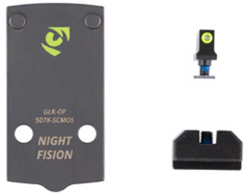 Night Fision Optic Plate + Backup Sight Combo Yellow Front Night Sight with Black Rear Holosun 507K Optic Plate Fits Glo