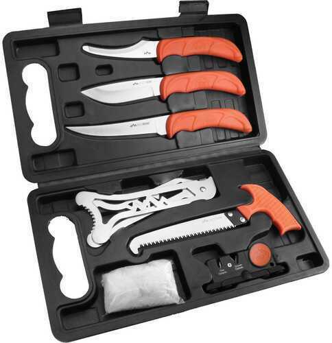 Outdoor Edge Jager Pak Game Processing Kit Fixed Blade Knife Set Plain Edge 420J2 Stainless Steel Orange Handle Includes