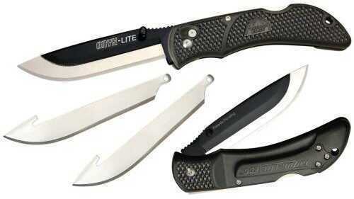 Outdoor Edge Razor Onyx Folding Knife Plain Edge 3" Blade Length Includes (3) Drop Point Blades Matte Finish Black Grivo