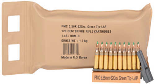 PMC Ammunition XTAC 556NATO 62 Grain FMJ/LAP 120 Round Bulk Pack Green Tip 5.56K-BP