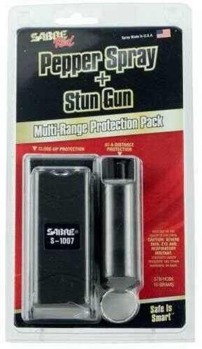 Sabre Stun Gun and Pepper Spray Package Black Color w/ Built-In 120 Lumen Flashlight Twist Top S7B
