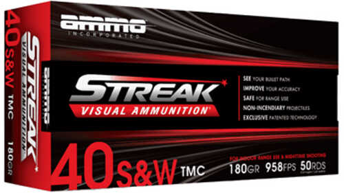 STREAK Ammunition Streak Target 40 S&W 180 Grain Total Metal Coating Non-Incendiary Red Tracer Bullet 50 Round Box 40180