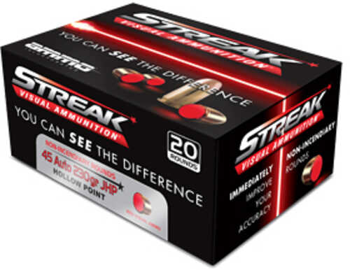 STREAK Ammunition Streak Defense 45 ACP 230 Grain Jacketed Hollow Point with Non-Incendiary Red Tracer 20 Round Box 4523