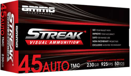 STREAK Ammunition Streak Target 45 ACP 230 Grain Total Metal Coating Non-Incendiary Red Tracer Bullet 50 Round Box 45230