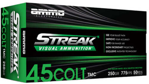 STREAK Ammunition Streak Target 45 Long Colt 250 Grain Total Metal Coating Non-Incendiary Green Tracer Bullet 50 Round B