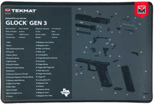 TekMat TEKR17GLOCKG3 Black/White Rubber 17" Long 11" X 17" Glock Gen3 Parts Diagram Illustration