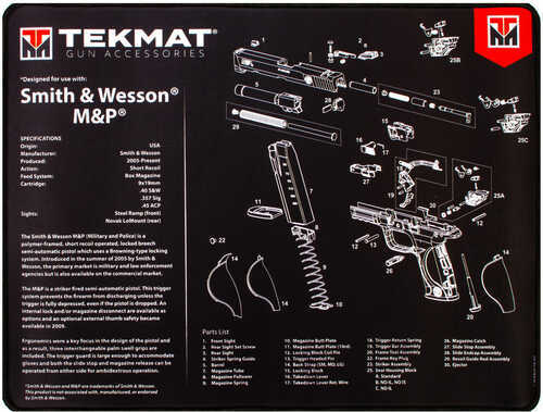 Beck TEK LLC (TEKMAT) R20SWNP S&W M&P Ultra Premium Cleaning Mat Parts Diagram 20" X 15" Black/White