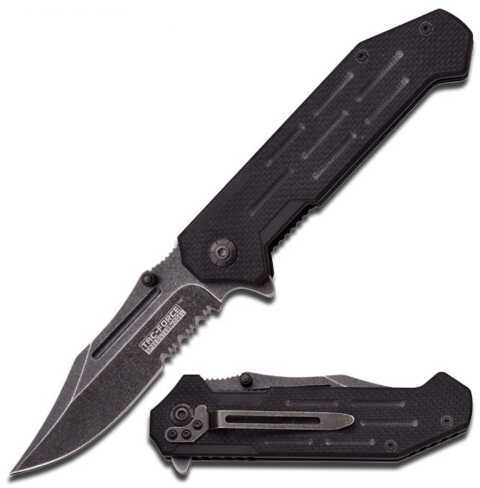 Tac Force 8" Spring Assisted Stonewash Folding Knife- Black G10 Handle