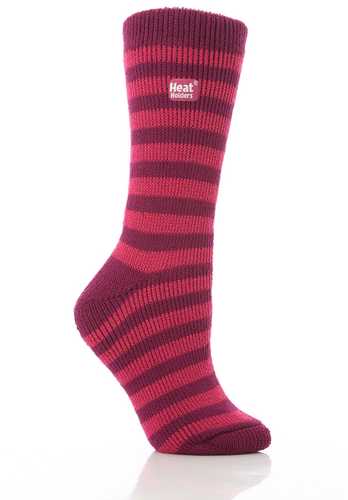 Grabber Heat Holders Ladies Striped Crew Sock-Pink