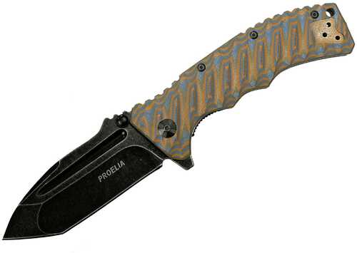 Proelia TX010 Folder 4in Black S&W Tanto Blade Brn/Blue G-10