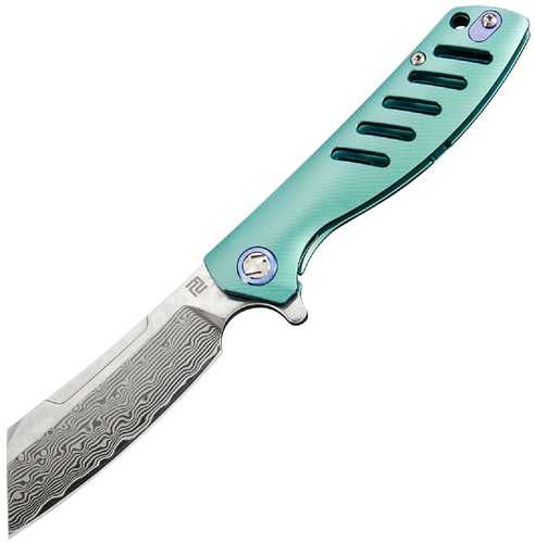 Artisan Tomahawk Folder 3.14 in Damascus Green Titanium Handle