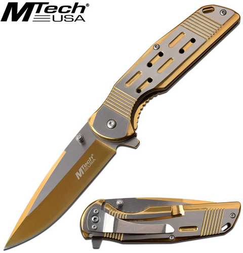 MTech USA Assisted 3.5 in Blade Gold Stainless Handle