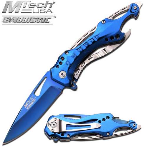 MTech Assisted 3.5 in Blue Blade Aluminum Handle