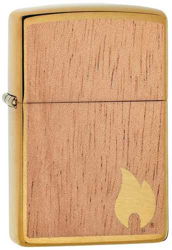 Zippo Brushed Brass Woodchuck Mahogany Emblem Flame Lighter