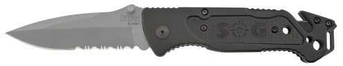 S.O.G SOG-Ff24-CP Escape 3.40" Folding Part Serrated Clip Point Bead Blasted 9Cr18MoV SS Blade/Black Anodized Aluminum H