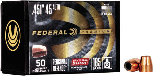 Federal  Hydra-Shok Component 45 Caliber .451 185 Gr Jacketed Hollow Point 50 Box