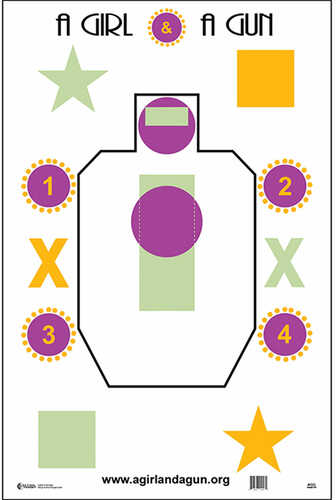 Action Target Inc AGG-100 A Girl & A Gun Paper 23" X 35" Silhouette/Shapes Black/Green/Purple/Yellow 100