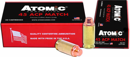 45 ACP 185 Grain Wad cutter 50 Rounds Atomic Ammunition