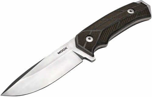 WOOX LLC Bu.KNF001.06 Rock 62 4.25" Stonewash Drop Point Plain Engraved Micarta Black Handle Fixed