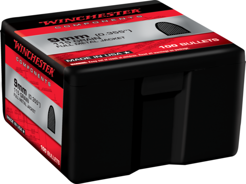 Winchester Handgun Reloading Bullets 9mm .355 115 Gr Full Metal Jacket 100 Per Box