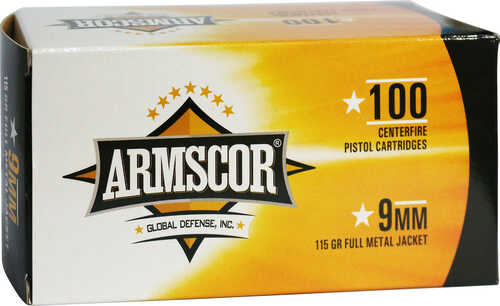 9mm Luger 115 Grain Full Metal Jacket 100 Rounds Armscor Ammunition