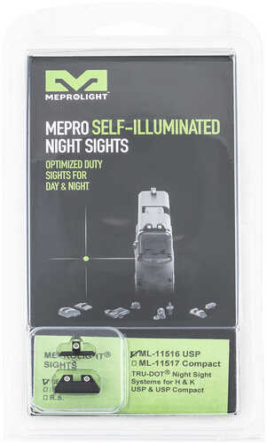 Meprolight USA 115163101 Tru-Dot Day/Night Tritium Sights HK USP Full Size Fixed Green Black Frame