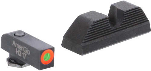 AmeriGlo UC Set 3 Dot Tritium Green W/Orange Outline Front Black Serrated U-Notch Rear Frame For Glock 171