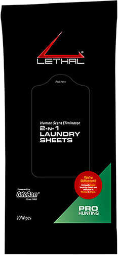 Lethal  2-N-1 Laundry Sheets Odor Eliminator Odorless 20 Per Pkg