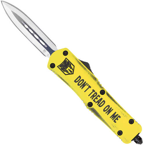 CobraTec Knives  Don't Tread On Me Medium 3" OTF Dagger Plain D2 Steel Blade Yellow Cerakoted Aluminum W/"