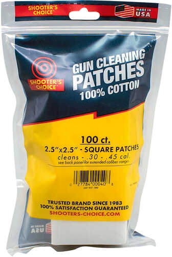 Shooters Choice 917100 Cleaning Patches .30-.45 Cal 2.5" Cotton 100 Per Pkg