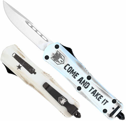 Cobratec Knives Scatifs3dns Fs-3 Small 3" Otf Drop Point Plain D2 Steel Blade 4.50" White "come And Take It" Aluminum Ce