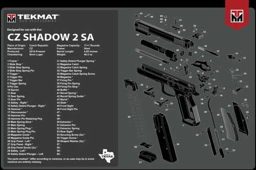 TekMat Cleaning Mat Pistol Size 11"x17" For CZ Shadow  Black TEK-R17-CZSHDW2