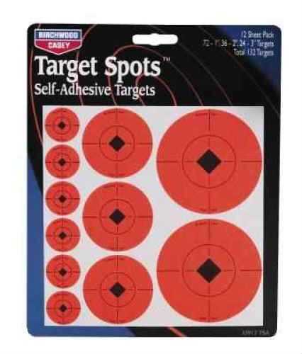 Birchwood Casey 33928 Target Spots Self-Adhesive Paper Bullseye Orange 60-1"/30-2"/20-3"