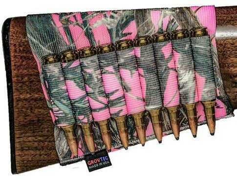 Grovtec US Inc GTAC74 Buttstock Cartridge Holder 9 Rifle Rounds Elastic/Nylon TrueTimber Conceal Dark Pink